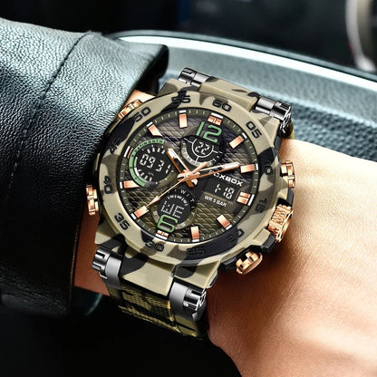 Reloj militar digital LIGE para hombre, resistente al agua hasta 50 m, LED, de cuarzo, deportivo, grande, Masculino