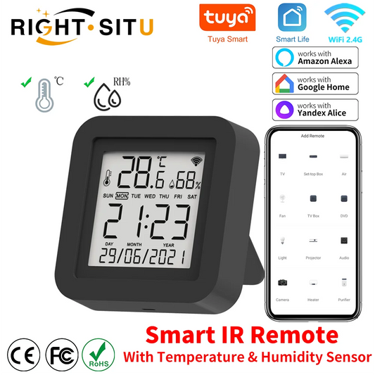 Control remoto universal infrarrojo inteligente Tuya con sensor de temperatura y humedad para aire acondicionado, TV, aire acondicionado, compatible con Alexa, Google Home y Yandex.