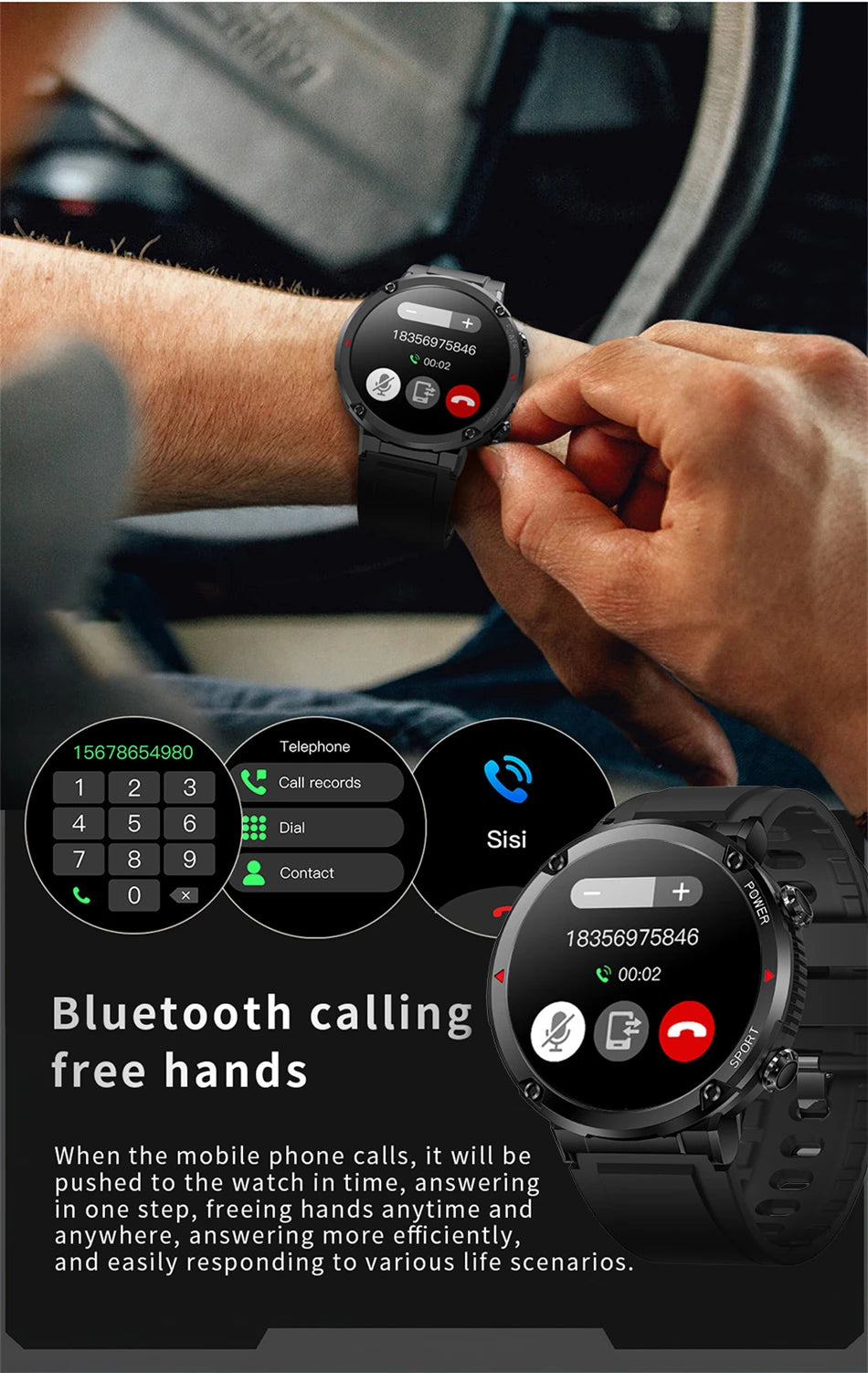 Reloj inteligente LIGE con batería grande de 600 mAh para hombre, reloj inteligente deportivo resistente al agua con llamadas Bluetooth y pantalla AMOLED.