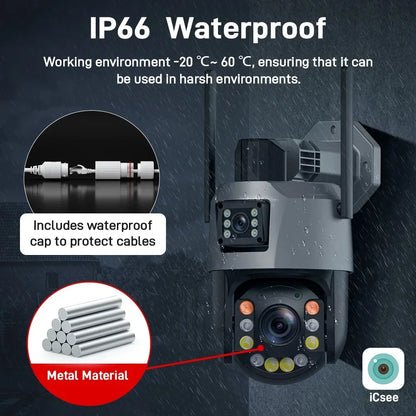 Cámara PTZ de 8 MP con zoom 50x, Wi-Fi, doble lente, 4K, zoom 20x, cámara de vigilancia exterior, visión infrarroja de largo alcance (120 m), compatible con ONVIF.