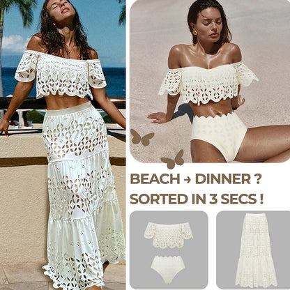 Flaxmaker - Traje de baño de bikini sexy sin tirantes y ahuecado para mujer, chaleco liso sin mangas, falda recta, conjunto informal elegante de verano para mujer