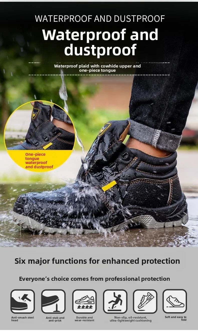 Zapatos de seguridad de alta calidad para hombre y mujer, botas cálidas y gruesas para otoño e invierno, zapatillas de deporte para mujer con puntera de acero antigolpes y antiperforación.