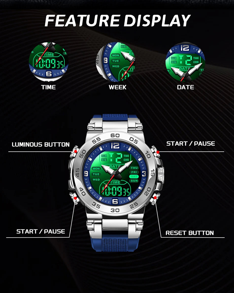 Relojes FOXBOX para hombre, marca superior, reloj de pulsera analógico digital de cuarzo de lujo para hombre, reloj luminoso con pantalla de doble horario resistente al agua para hombre