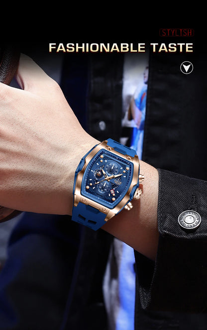 Reloj de negocios LIGE para hombre, resistente al agua, luminoso, cronógrafo, fecha, movimiento de cuarzo, correa de silicona, reloj de pulsera para hombre + caja