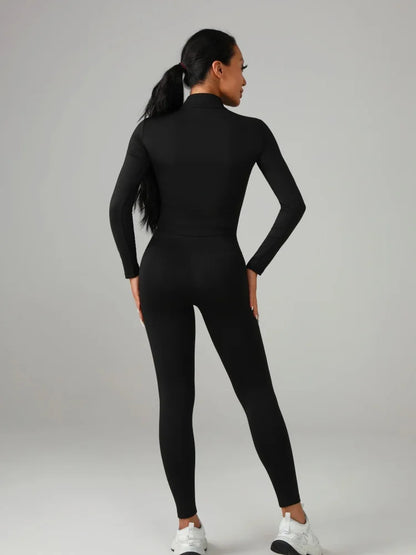 Conjunto deportivo de color liso para mujer: camiseta de manga larga y pantalón de yoga, chándal transpirable de secado rápido.
