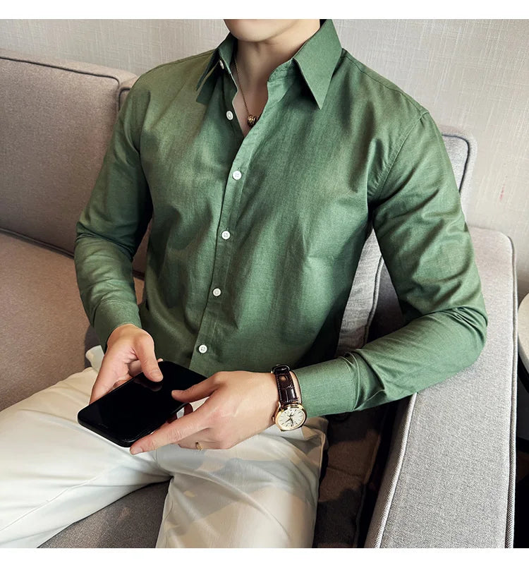 Camisa de hombre de color liso de alta calidad, 55 % algodón y 45 % lino, transpirable y con absorción de sudor, de manga larga. Tallas M-4XL.