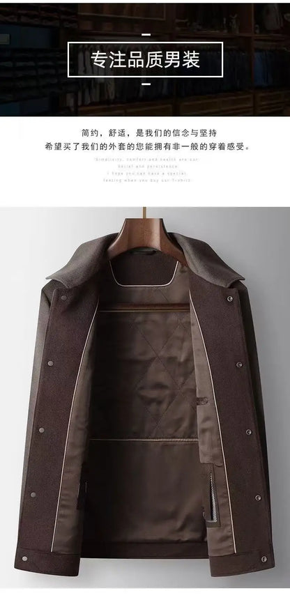 2025 Autumn/Winter New Men's Woolen Coat with 95% Wool Content, Cashmere Warmth, Light Luxury Business Leisure Woolen Coat