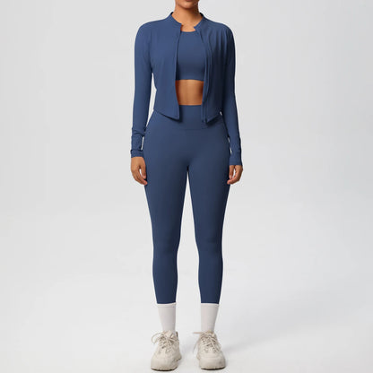 Conjunto de leggings de yoga, top deportivo con cremallera y manga larga, transpirable, para correr al aire libre, pantalones de yoga ajustados e informales, ropa de fitness