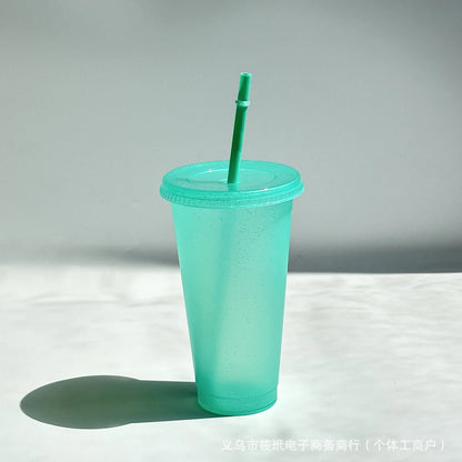 Vaso de plástico reutilizable con purpurina de 710 ml, vasos con purpurina y pajita, ideal para hacer tú mismo, regalo de Navidad, camiseta que cambia de color, 1/5/10 unidades