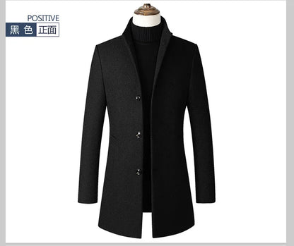 Tallas EUR S-XXL. Abrigo de lana grueso y cálido para hombre, con cuello alto, estilo casual de negocios, corte ajustado. Chaqueta de lana cortavientos para hombre.