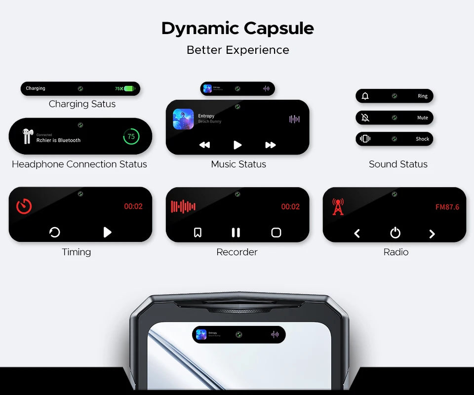 Teléfono robusto DOOGEE V40 Pro 5G versión global, pantalla de 6,78", 16 GB + 512 GB, dimensiones 7300, cámara con IA de 200 MP, 8680 mAh, cargador rápido de 33 W.