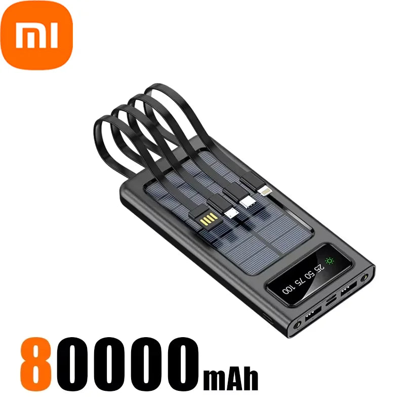 Banco de energía solar Xiaomi de 500.000 mAh, gran capacidad, carga rápida, 4 cables USB duales para iPhone y Samsung.