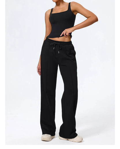 Pantalones largos de yoga para mujer, cálidos para invierno y otoño, para gimnasio, entrenamiento, estilo holgado, deportivos, de cintura alta, con cordón ajustable.