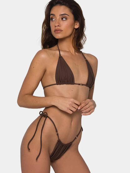 Sexy Halter Micro Bikini Swimsuit Solid Color Bikini Set 2025 Swimwear Biquini Bathing Suit Women Bather Swim Купальник Женский