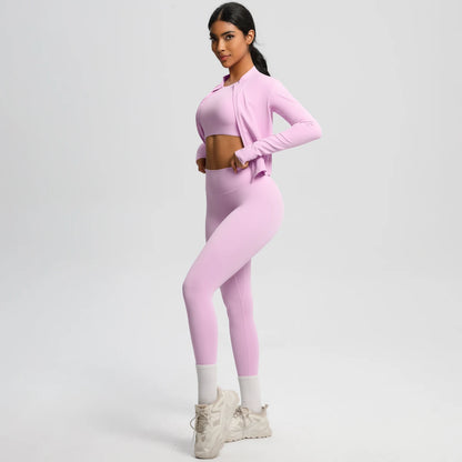 Conjunto de leggings de yoga, top deportivo con cremallera y manga larga, transpirable, para correr al aire libre, pantalones de yoga ajustados e informales, ropa de fitness