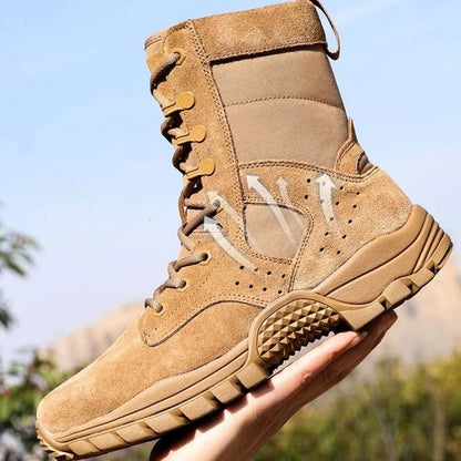Botas impermeables de piel de vacuno para hombre, ideales para senderismo, escalada y actividades al aire libre en verano. Resistentes al desgaste, antideslizantes y con cremallera lateral. Diseño moderno con cordones.