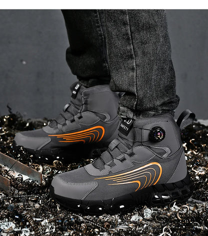 Zapatos de seguridad de caña alta para hombre con botón giratorio, resistentes a impactos y perforaciones, zapatillas de moda para hombre, calzado de seguridad profesional.