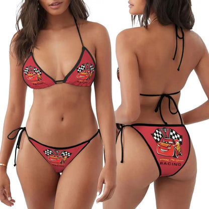 Conjunto de bikini personalizado de Rayo McQueen, traje de baño de dos piezas, bikinis de coches para mujer, conjuntos de bikini triangulares sexys para mujer, traje de baño