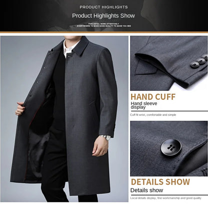 Autumn Winter Men Trench Coat Business Fashio Casual Male Jackets Slim Comfort Warm Windproof Top Trend Streetwear Outerwear New