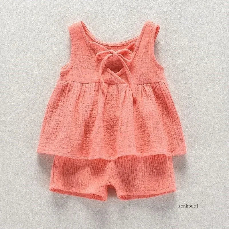 Conjuntos bonitos de blusa de algodón y pantalones cortos para niña pequeña, ropa de verano para niña pequeña