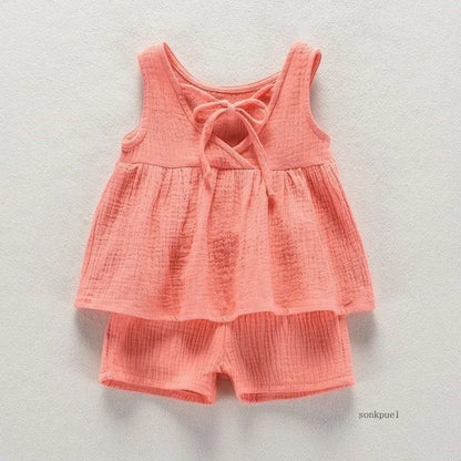 Conjuntos bonitos de blusa de algodón y pantalones cortos para niña pequeña, ropa de verano para niña pequeña