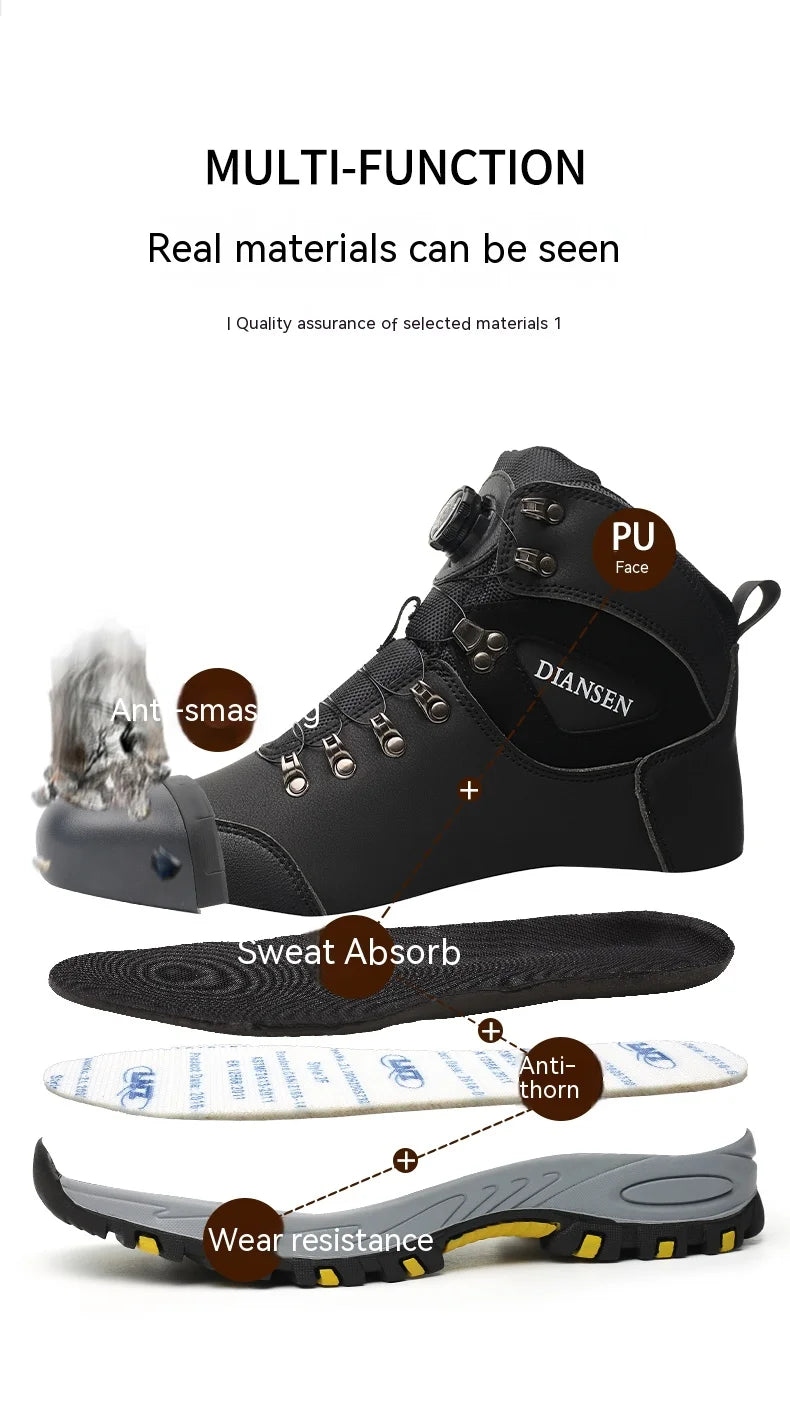 Zapatos de seguridad con botón giratorio, zapatillas de trabajo para hombre, zapatos indestructibles, zapatos de protección a prueba de pinchazos, botas de trabajo, botas tácticas.