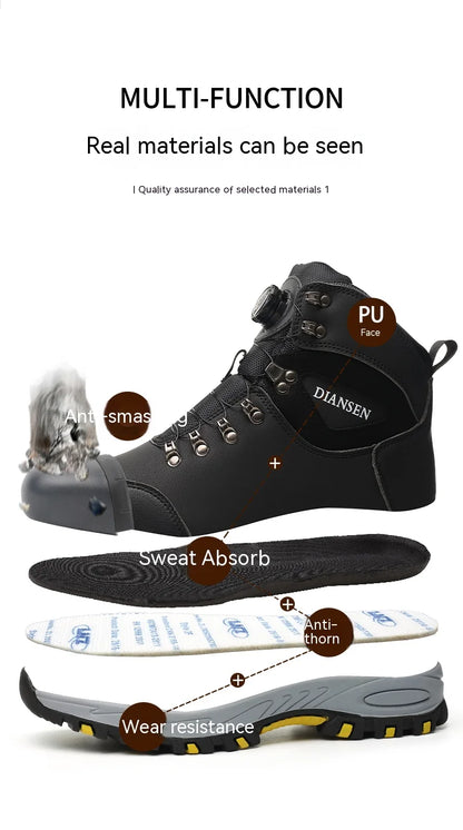 Zapatos de seguridad con botón giratorio, zapatillas de trabajo para hombre, zapatos indestructibles, zapatos de protección a prueba de pinchazos, botas de trabajo, botas tácticas.