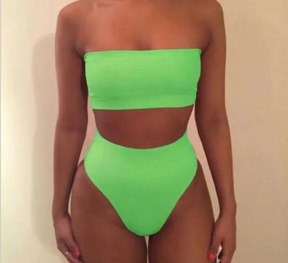 Traje de baño de dos piezas con bandeau de color liso sexy, conjunto de bikini de moda para primavera y verano, traje de baño separado con parte superior e inferior a la moda.