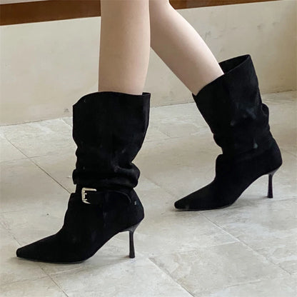 Eilyken Street Style Sexy Thin Heels Women Ankle Boots Punk Pleated Buckle Strap Booties Stripper Party Shoes Zapatos De Mujer