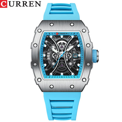 Reloj CURREN 3D para hombre, de cuarzo, de acero inoxidable, resistente al agua, creativo, con correa de silicona, reloj de pulsera