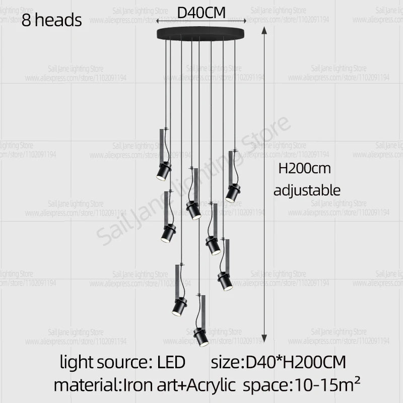 Focos LED Lámpara de araña Minimalista Moderna Iluminación para sala de estar Decoración del hogar Lámpara colgante para restaurante Lámpara colgante para escaleras