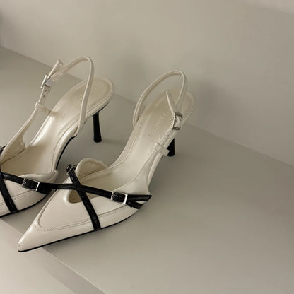 2025 New Women's Sandals Trendy Buckle Designer Summer Elegant Pointed Toe Pumps High Heels Outdoor Banquet Slingback Shoes