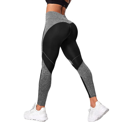 Leggings de yoga de cintura alta con bloques de color para mujer, leggings de entrenamiento con control de abdomen para mujer