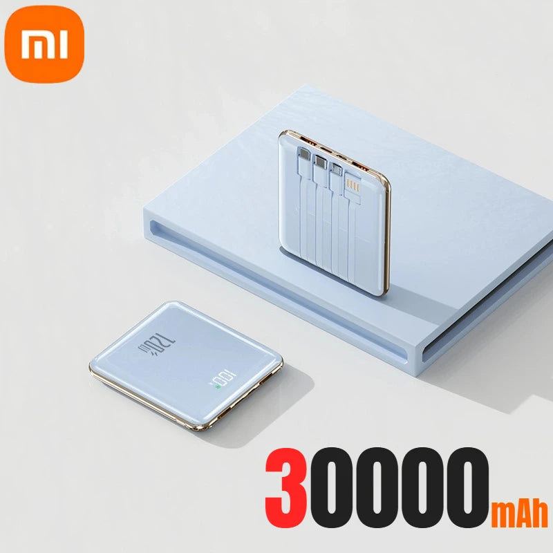 Xiaomi - Mini banco de energía de 500.000 mAh, gran capacidad, carga súper rápida, batería externa con 4 cables integrados para iPhone, Samsung y Xiaomi.