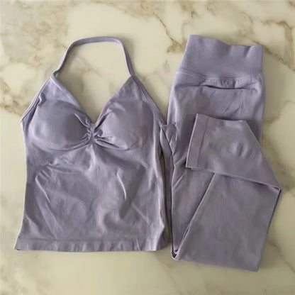 Conjunto de 2 piezas de yoga para mujer, leggings de cintura alta sin costuras, sujetador deportivo, ropa de entrenamiento, ropa deportiva para correr
