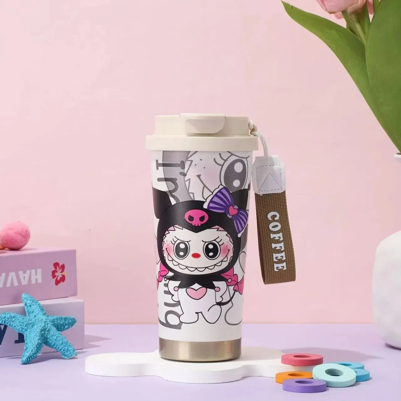 Nueva taza portátil de acero inoxidable con aislamiento, doble vaso con pajita y diseño de campanilla, regalo de gran valor estético, artículos para el hogar.