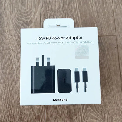 Cargador Samsung EP-T4510 de 45 W PD, carga súper rápida para Galaxy S25 Ultra Plus S24 S23 A56 C55, adaptador EU/EE. UU./Reino Unido, cable tipo C de 1,8 m.