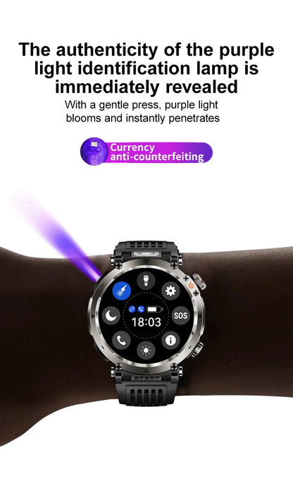 Reloj inteligente para hombre, nuevo, con batería de 600 mAh, control de la temperatura, el oxígeno en sangre, la salud, brújula, IP68, resistente al agua, linterna LED