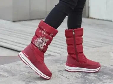 Botas de nieve para mujer, botas de invierno con plataforma, botas gruesas de felpa, impermeables y antideslizantes, zapatos de invierno de moda para mujer, botas cálidas de piel para mujer