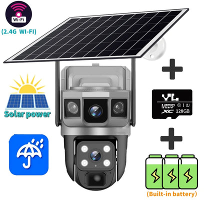 Cámara solar exterior V380Pro de 12 MP con IP 4G/WiFi, visión nocturna HD, seguimiento PTZ, detección de movimiento PIR y seguridad para el hogar (CCTV inteligente).