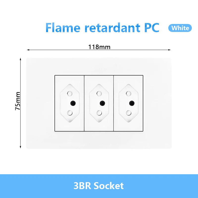 Enchufe de pared USB inteligente tipo C de 20 W con carga rápida para Italia, Chile y México; panel de interruptor de luz eléctrico de Brasil con toma USB-C universal.