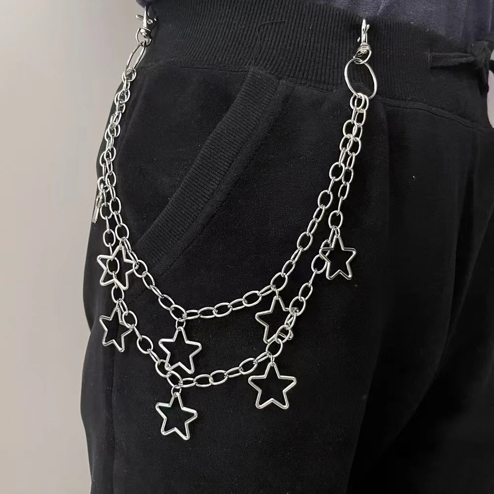 Cadena para bolso con diseño geométrico de media luna de metal punk, estilo hip hop, estilo hipster, ideal para pantalones de cien pares, para hombres y mujeres, accesorio de rock and roll.