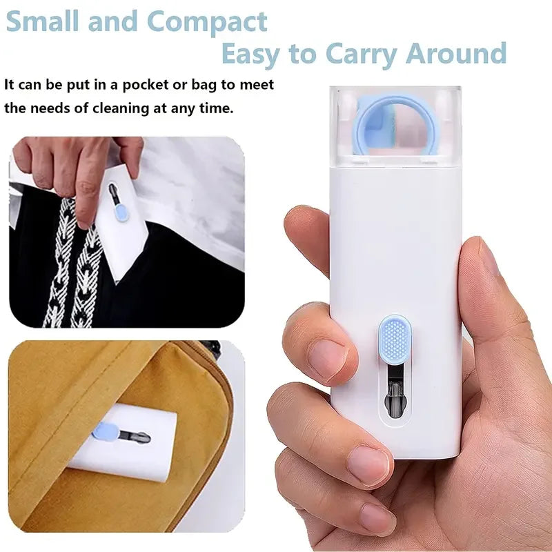 Kit de limpieza electrónica 7 en 1 para teclado de portátil, AirPods y otros dispositivos. Incluye extractor de teclas y botella para iPhone, MacBook y auriculares.