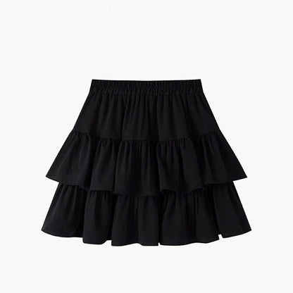 Falda plisada de corte A para mujer, blanca, con volantes, estilo dulce y escalonado, cintura elástica, estilo Harajuku coreano básico y ajustado para verano