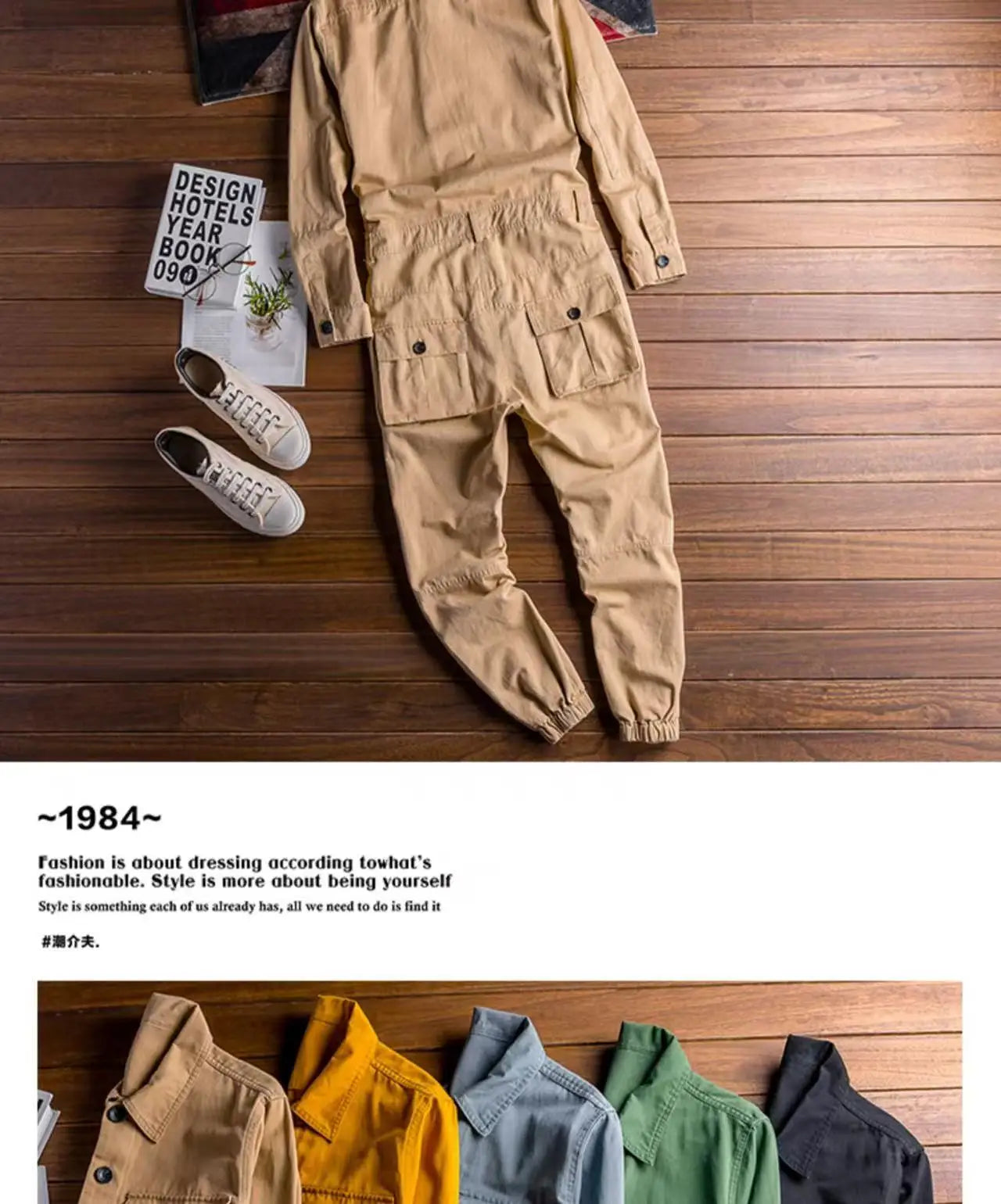 Spring Overalls Men's Jumpsuit Loose Long Sleeve Cotton Cargo Pants Black Yellow Workwear Trousers Working Uniform Rompers