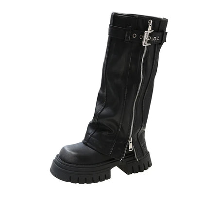 Botas de media caña para mujer de la marca Desinger Knight, con plataforma de tacón alto grueso, estilo punk, estilo motociclista, estilo gótico, para la calle.