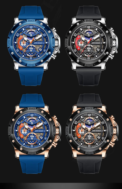 Reloj deportivo LIGE para hombre, de primera marca, de silicona, de lujo, con cronógrafo, esfera pequeña, función de cuarzo, resistente al agua, luminoso.