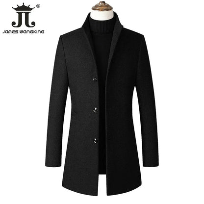 Tallas EUR S-XXL. Abrigo de lana grueso y cálido para hombre, con cuello alto, estilo casual de negocios, corte ajustado. Chaqueta de lana cortavientos para hombre.