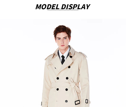Super long windbreaker down liner  weatherproof men's trench coat British trend black trench coat men's casual coat
