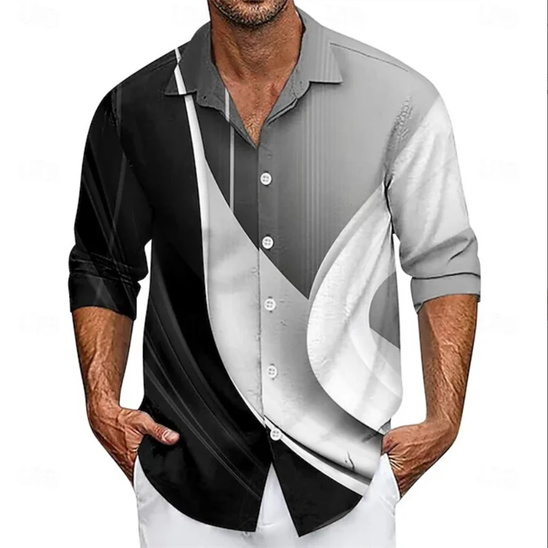 Camisa de hombre con estampado floral 3D, estilo casual, manga larga, botones, ideal para vacaciones, verano, primavera y otoño.